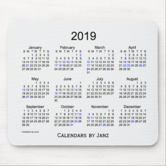 2019 White Smoke Holiday Calendar by Janz Mousepad