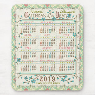 2019 Year Calendar Victorian Art Nouveau   Custom Mouse Pad