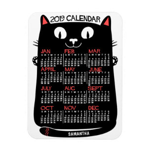 2019 Year Monthly Calendar Mid-Century Black Cat Magnet