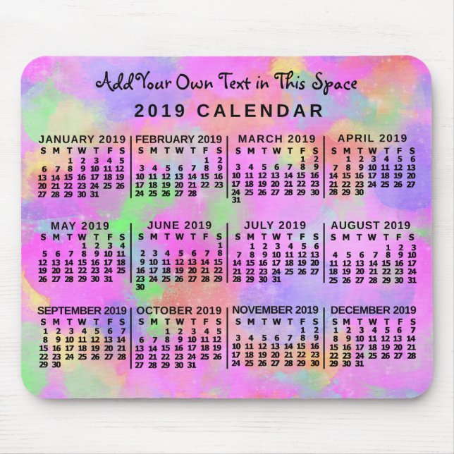 2019 Year Monthly Calendar Rainbow of Paint Custom Mouse Pad (Front)