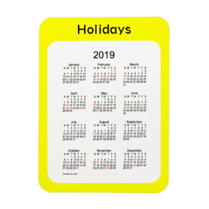 2019 Yellow Holiday Calendar by Janz Magnet