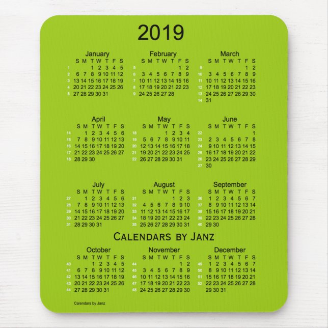 2019 Yellowgreen 52 Week Calendar by Janz Mouse Pad (Front)