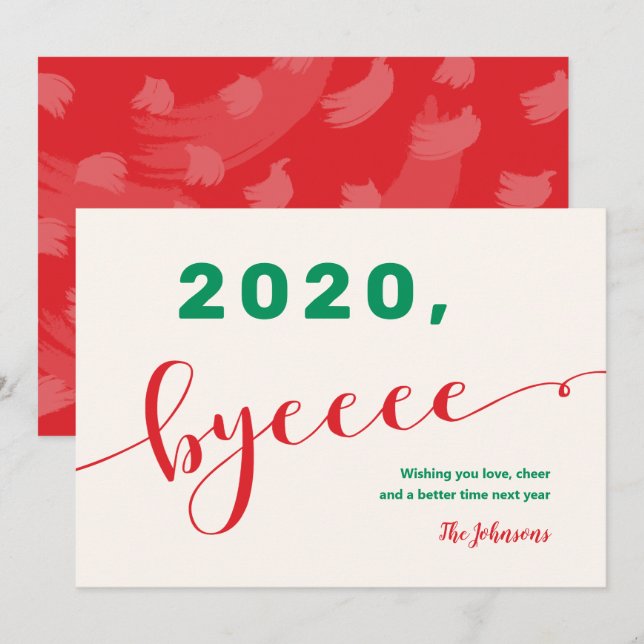 "2020, à bientôt" Rouge & Vert Carte drôle non-pho (Devant / Derrière)