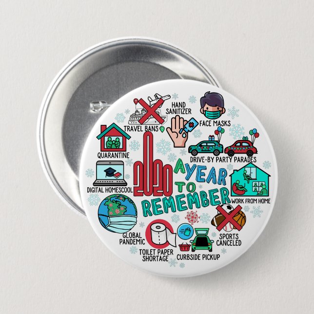 2020 A Year To Remember Round Highlights Pinback 3 Inch Round Button (Front & Back)