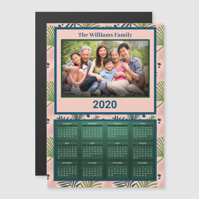 2020 Année Calendrier familial Magnet tropical (Devant / Derrière)