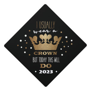 2020 Black Faux Gold Glitter Crown Graduation Cap Topper