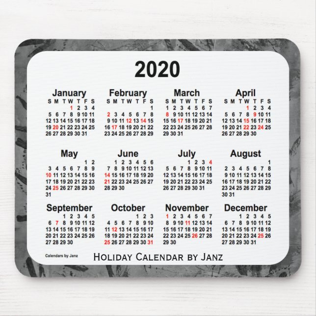2020 Black Holiday Art Calendar by Janz Mouse Pad (Front)