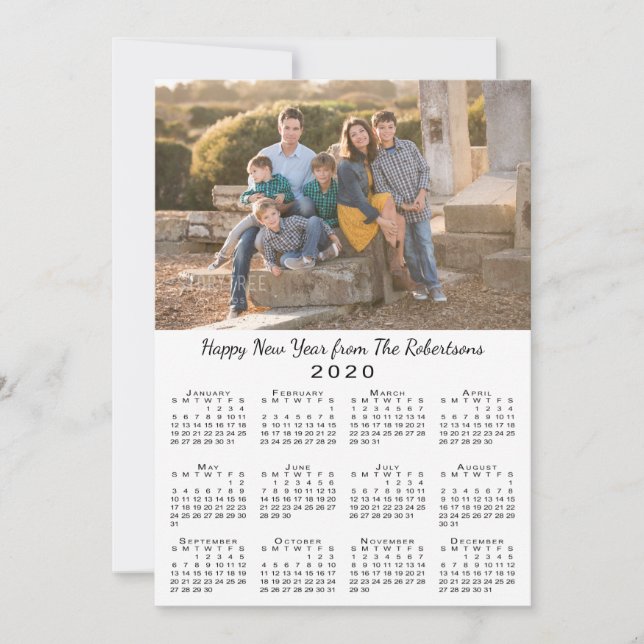 2020 Calendar 2 Custom Photos Happy New Year Holiday Card (Front)