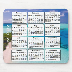2020 Calendar Beach Background Office Mouse Pad