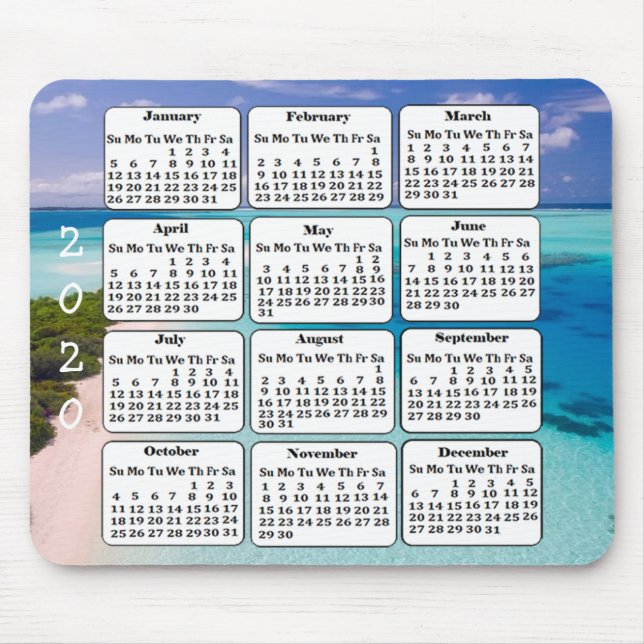 2020 Calendar Beach Background Office Mouse Pad (Front)