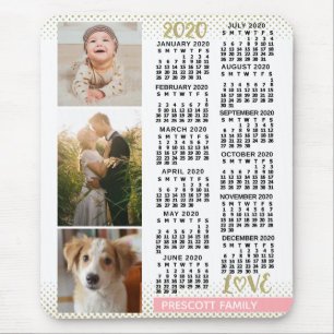 2020 Calendar Blush Pink Gold Family Photo Collage Mouse Pad