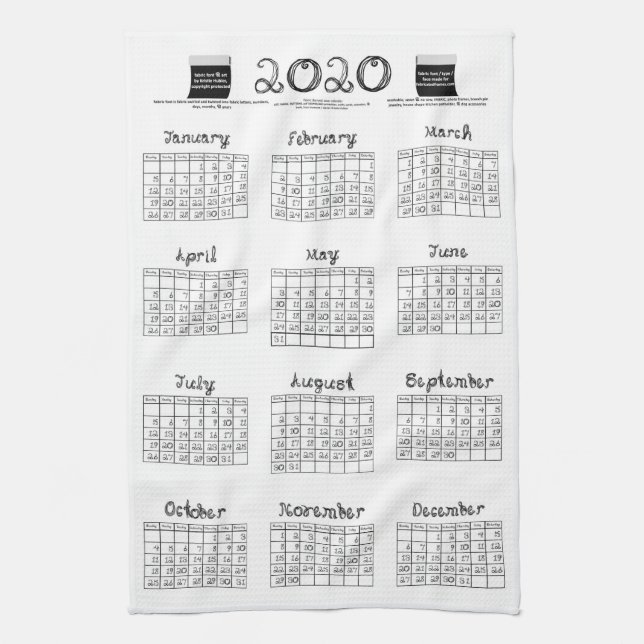 2020 calendar bolts fabric black white kitchen kitchen towel (Vertical)
