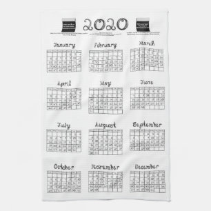 2020 calendar bolts fabric black white kitchen towel