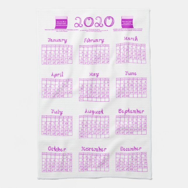 2020 calendar bolts fabric font orchid kitchen kitchen towel (Vertical)