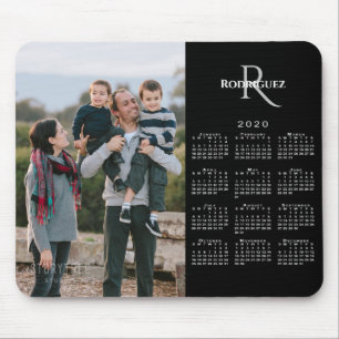 2020 Calendar Custom Photo Monogram Name on Black Mouse Pad