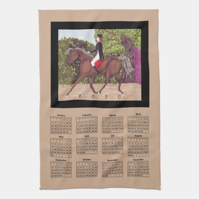 2020 calendar dressage horse art kitchen towel (Vertical)