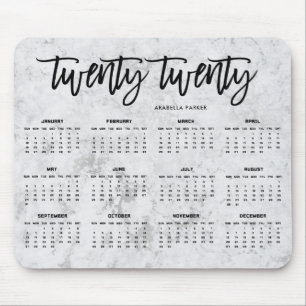 2020 Calendar   Modern Typography and Marble Look Mouse Pad