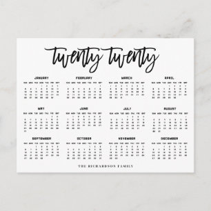 2020 Calendar   Modern Typography Postcard