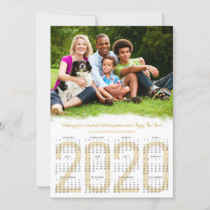2020 Calendar New Year Photo Gold Holiday Card