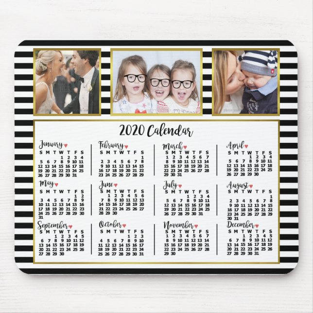 2020 Calendar Preppy Stripes Custom Photo Collage Mouse Pad (Front)