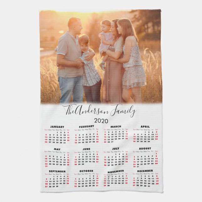2020 Calendar Your Photo Family Name Kitchen Towel (Vertical)