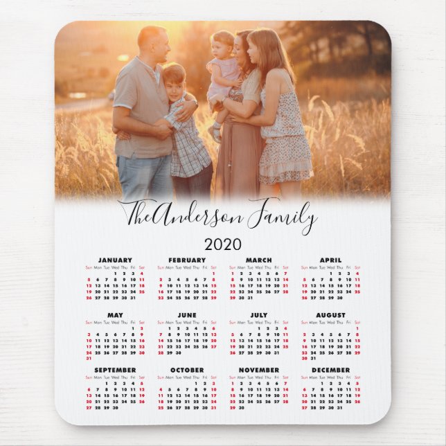 2020 Calendar Your Photo Family Name Mouse Pad (Front)
