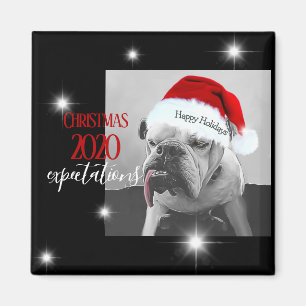 2020 Christmas expectations, Huey in Santa hat. Magnet