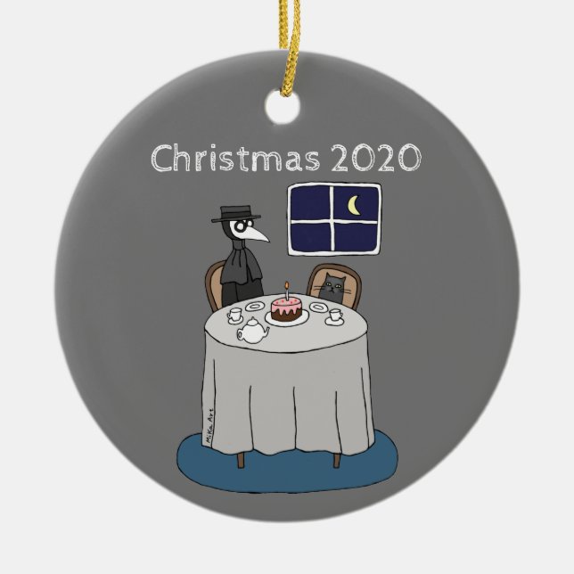 2020 Christmas ornament Plague Doctor Black Cat (Front)