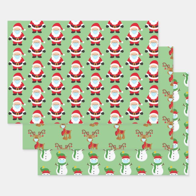 2020 Covid  Christmas Face mask Santa Snowman Wrapping Paper Sheet (Set)