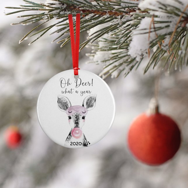 2020 Covid Funny Oh Deer What A Year Quote Ceramic Ornament (Creator Uploaded)