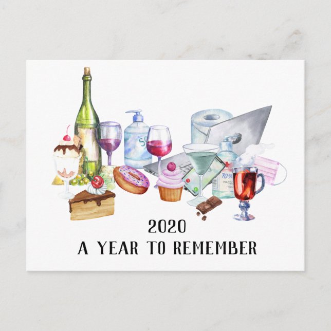 2020 Covid Watercolor Face Mask Year to Remember Postcard (Front)