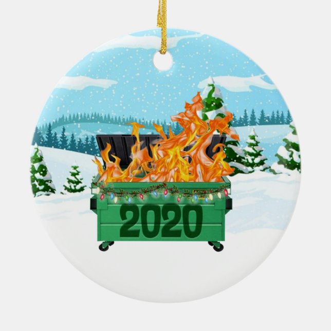 2020 Dumpster fire Christmas Ceramic Ornament (Back)