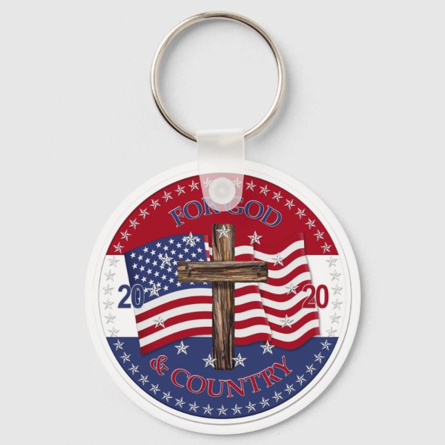 2020 For God and Country Cross And American Flag Keychain (Front)