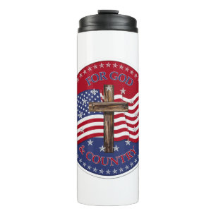 2020 For God and Country Cross And American Flag Thermal Tumbler