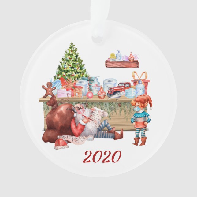 2020 Funny Santa's Workshop Covid Face Mask Ornament (Front)