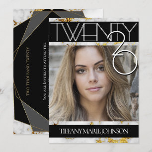 2020 Gold Marble MODERN PHOTO Frame Graduation Invitation