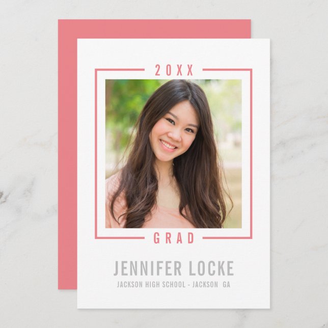 2020 GRAD INVITATION photo frame chic coral modern (Devant / Derrière)