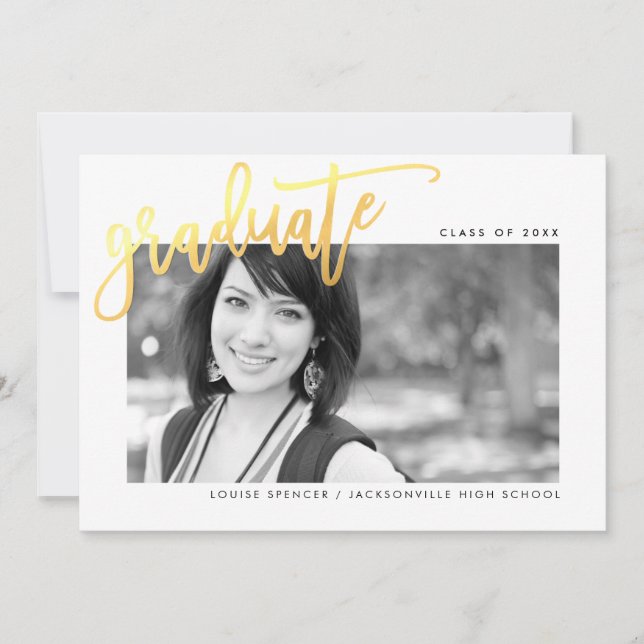 2020 GRADUATE modern lettered overlay faux gold Thank You Card (Front)