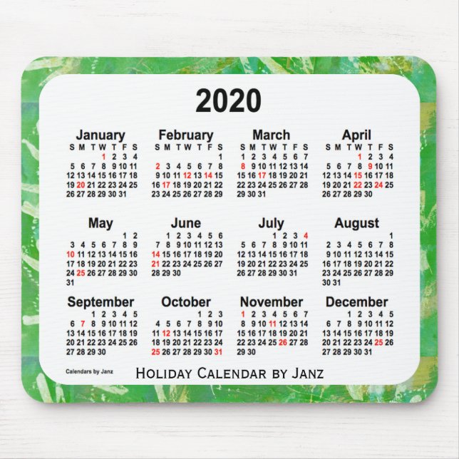 2020 Green Holiday Art Calendar by Janz Mouse Pad (Front)