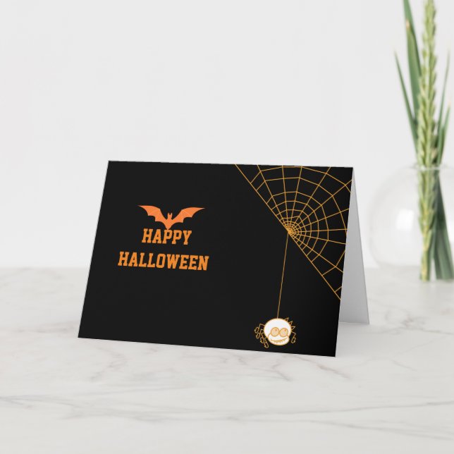 2020 Happy Halloween with Black Bat and Spider web Card (Front)