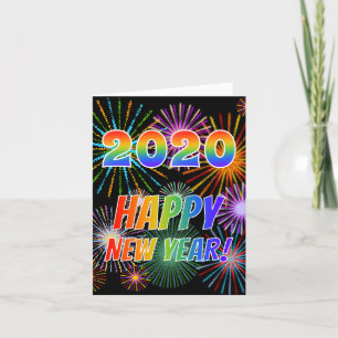 2020 HAPPY NEW YEAR! + Colorful Fireworks Pattern Holiday Card