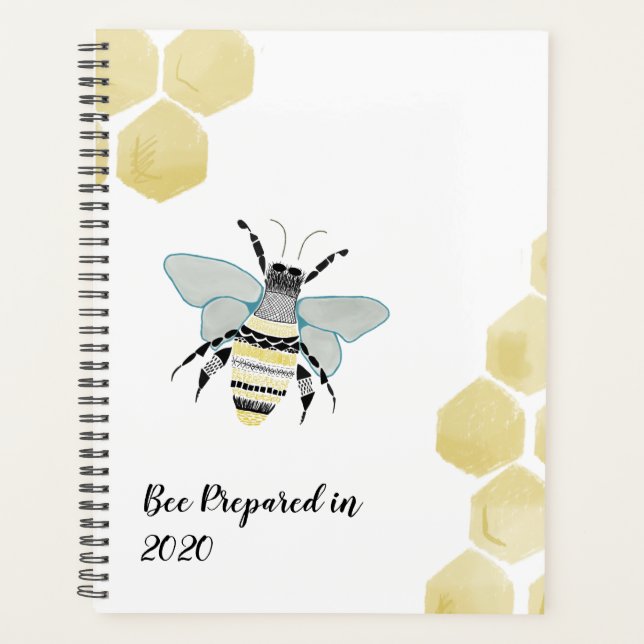2020 Honey Bee Zen Doodle Planner Personnaliser (Devant)