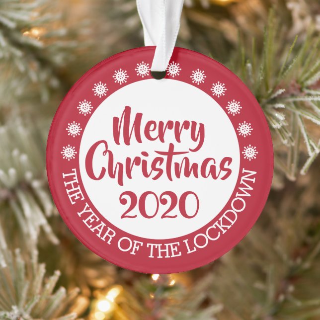 2020 lockdown covid pandemic Christmas red white Ornament (Tree)