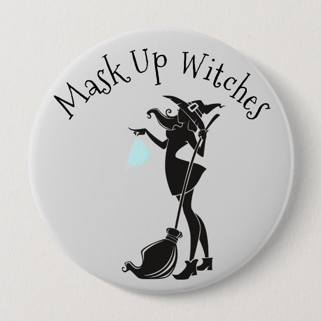 2020 Mask Up Witches Halloween 4 Inch Round Button (Front)