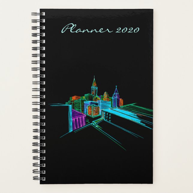 2020 Moderne Planificateur Black Vibrant City Art (Devant)
