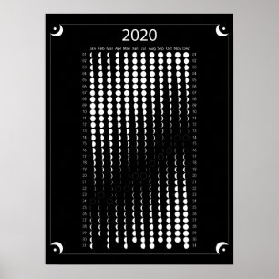 2020 Moon Calendar - Black Poster