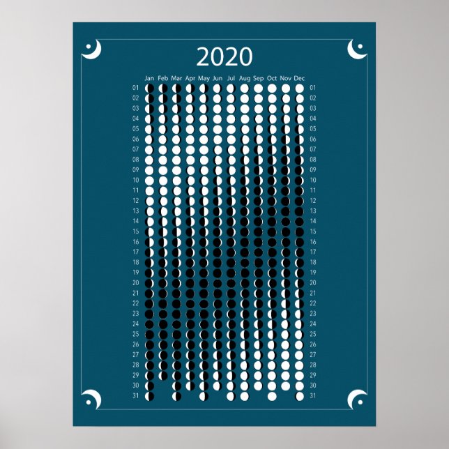 2020 Moon Calendar - Blue Poster (Front)