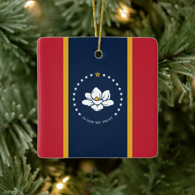 2020 New Mississippi In God We Trust State Flag Ceramic Ornament (Tree)