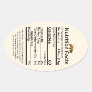2020 Oval Bee Honey valeur nutritive Étiquette Jau