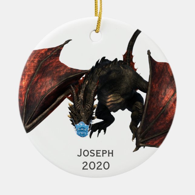 2020 Personalized Red Dragon with Face mask Ceramic Ornament (Front)